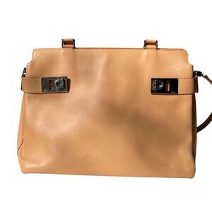 Salvatore Ferragamo Gancini Tan Leather Structured Tote Bag With‎ Shoulder Strap